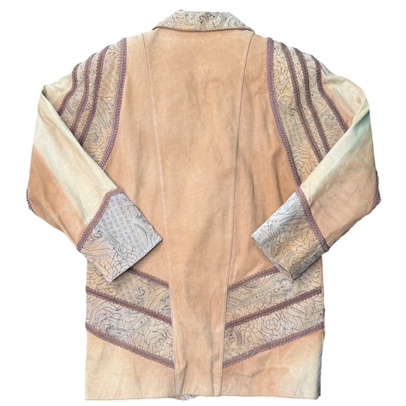 Vintage Suzie's‎ Fashion Genuine Leather Western Jacket Tooled Panels Brown M - Picture 2 of 10
